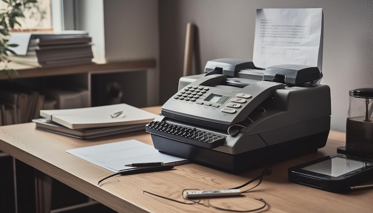 Foto grátis máquina de escrever antiquada na mesa no escritório moderno gerado por ai