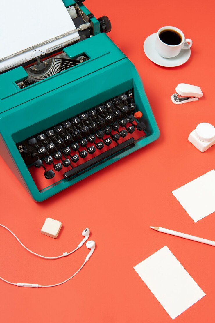 Foto grátis máquina de escrever retrô de cores vibrantes com teclado e botões