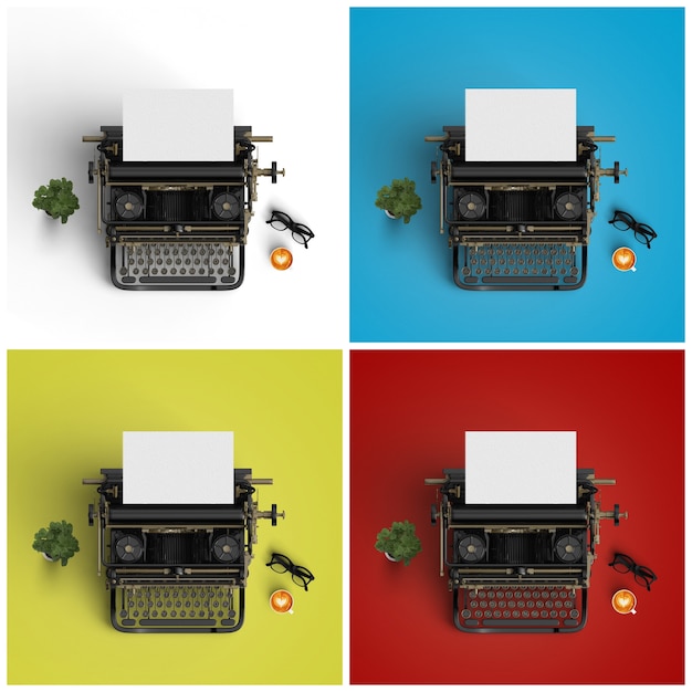 Foto grátis máquinas de escrever sobre quatro fundos diferentes