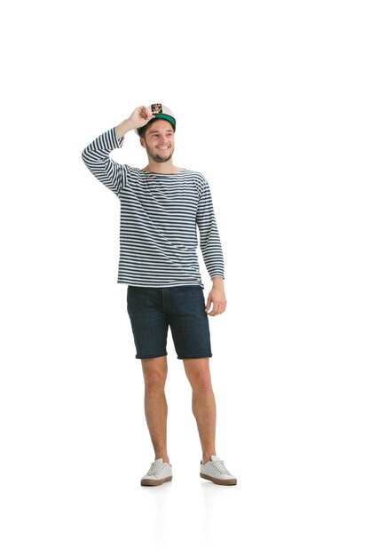 Marinheiro masculino, branco, uniforme, isolado no branco