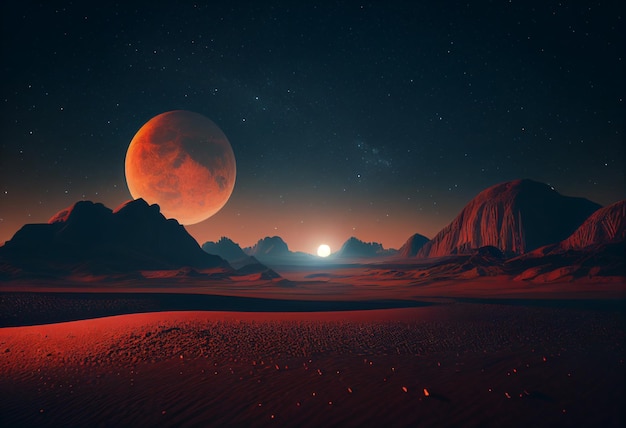 Marte no céu à noite jogo de ativos de fundo 2d futurista generativo ai