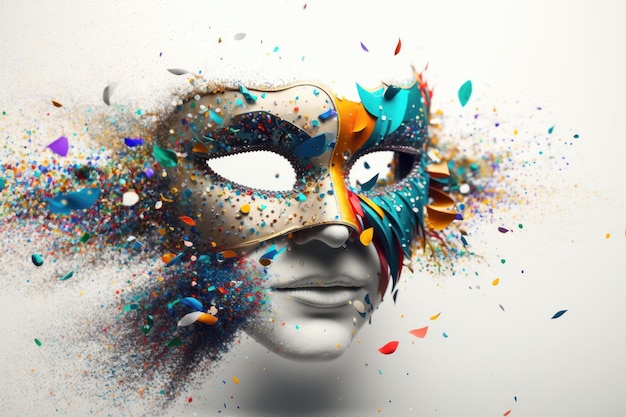 Foto grátis máscara de carnaval com confete isolado no fundo branco masquerade um modelo de máscara para carnaval