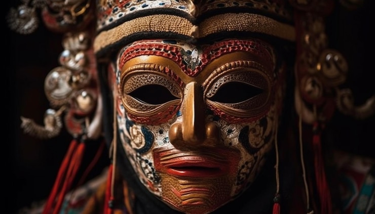 Foto grátis máscara de cultura indígena disfarça tradição e decoração gerada por ia