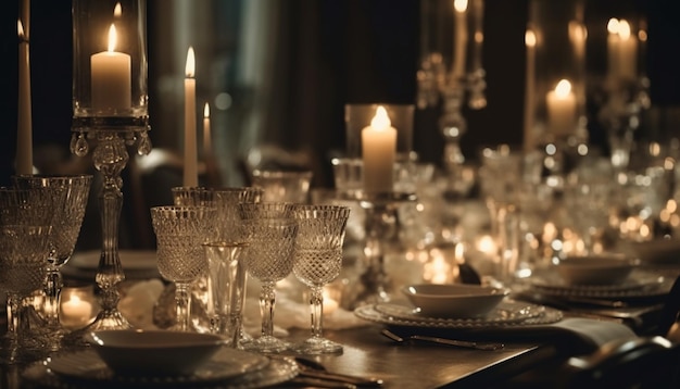 Material de romance de elegância de celebração de casamento à luz de velas de luxo gerado por IA