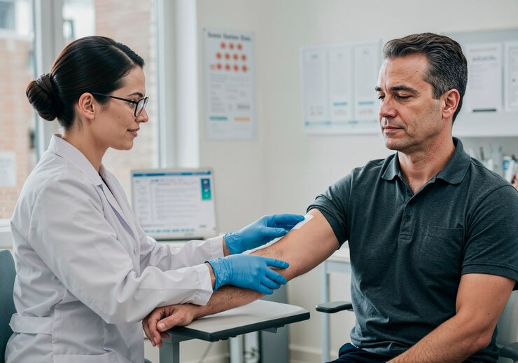 Foto grátis médico a preparar o paciente para um exame de sangue