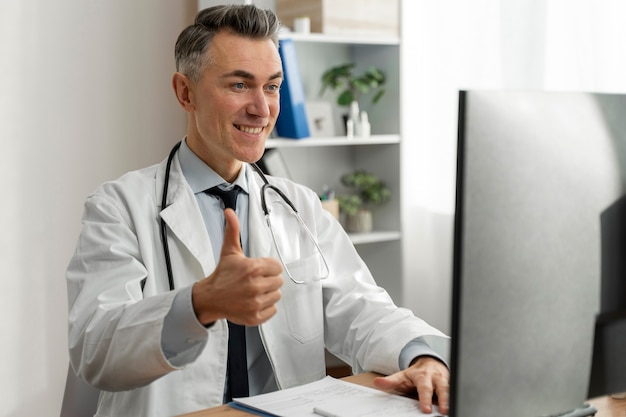 Médico oferecendo teleconsulta médica