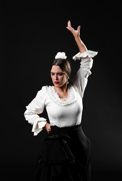 Médio, tiro, mulher, dançar, flamenco