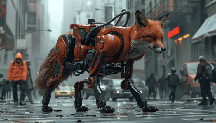Foto grátis meio raposa, meio robô no estilo da fantasia.