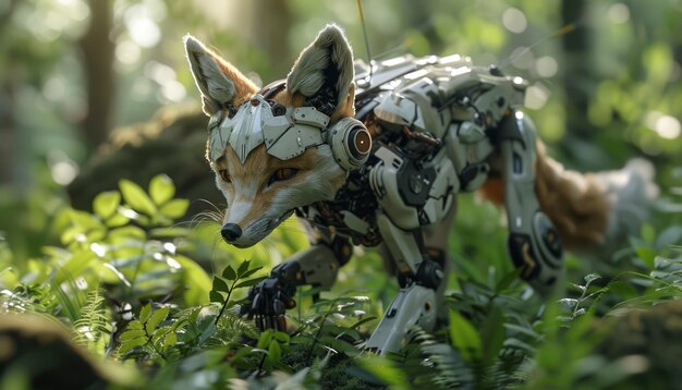 Meio raposa, meio robô no estilo da fantasia.