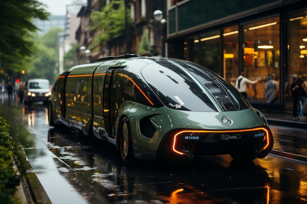Meios futuristas de transporte na cidade ultra-moderna