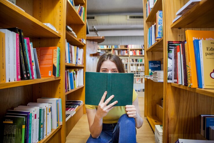 Foto grátis menina adolescente, cobertura, rosto, com, livro