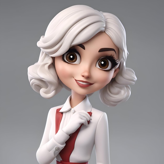 Menina bonita com cabelo branco Estúdio de ilustração 3D