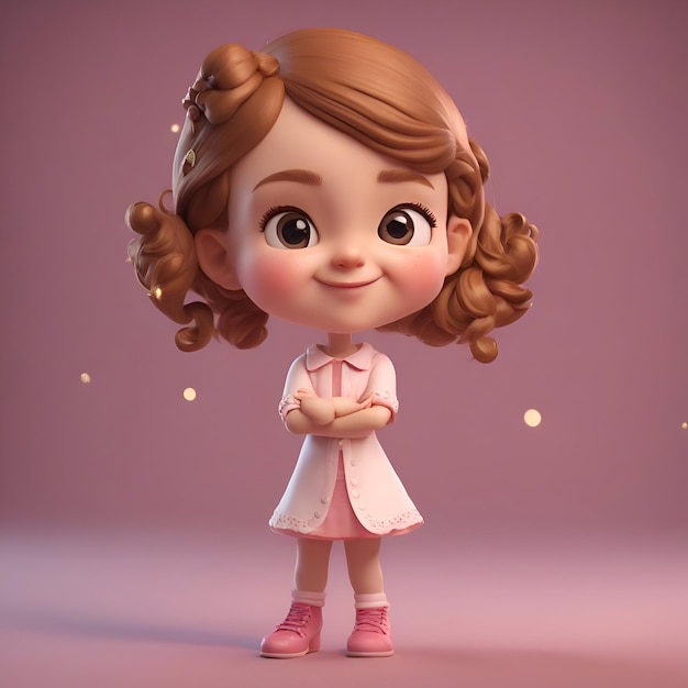 Menina bonita com um vestido rosa renderização 3d