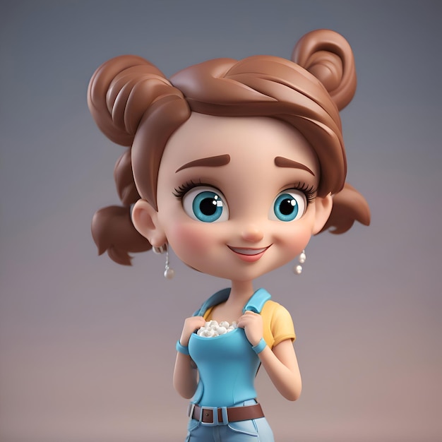 Menina bonita em vestido azul com sorvete renderização 3d