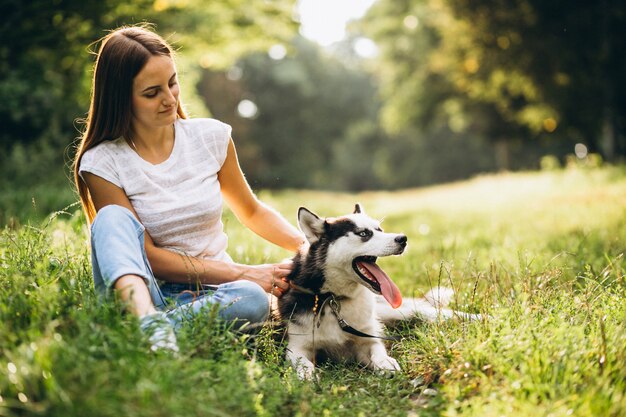 Menina, com, dela, cão, parque