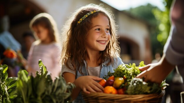 Menina de tiro médio com vegetais frescos