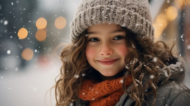 Menina de tom médio posando ao ar livre na estação de inverno