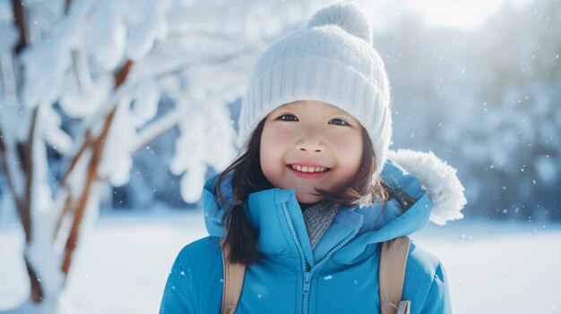 Menina de tom médio posando ao ar livre na estação de inverno