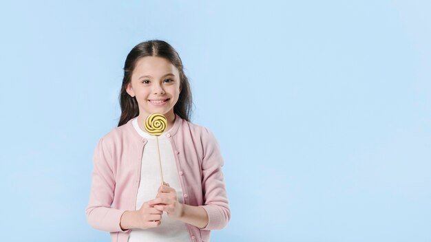 Menina, ficar, em, estúdio, com, doce