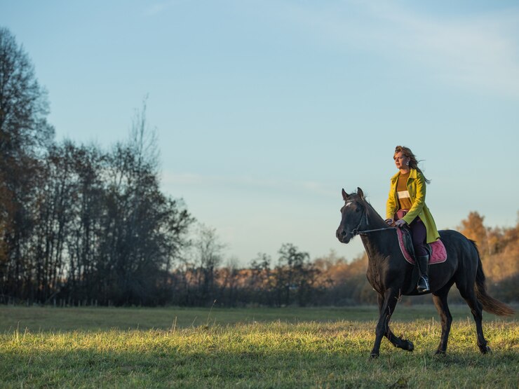 Foto grátis menina montar um cavalo