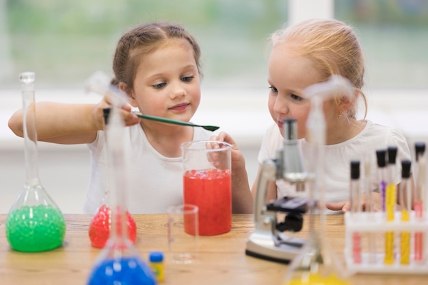 Meninas na aula de Ciências