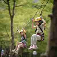 Foto grátis meninas se divertindo na tirolesa no parque do japão