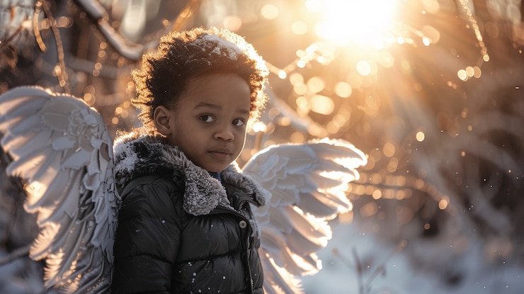 Foto grátis menino retratado como anjo