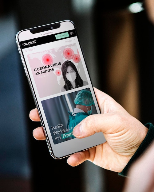 Mensagem de conscientização sobre o coronavírus e recursos em um site para celular