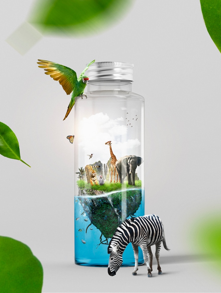 Foto grátis mensagem ecológica em um conceito de garrafa