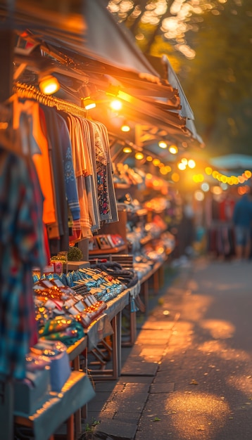 Foto grátis mercado de rua ao pôr-do-sol