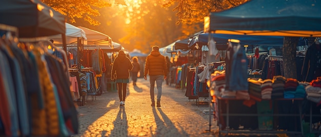 Foto grátis mercado de rua ao pôr-do-sol