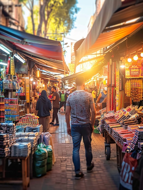 Foto grátis mercado de rua ao pôr-do-sol