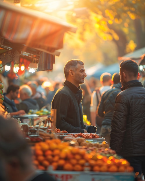 Foto grátis mercado de rua ao pôr-do-sol