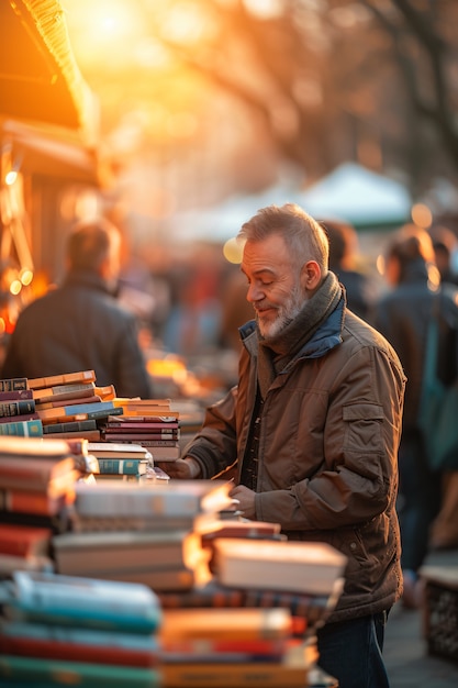 Foto grátis mercado de rua ao pôr-do-sol