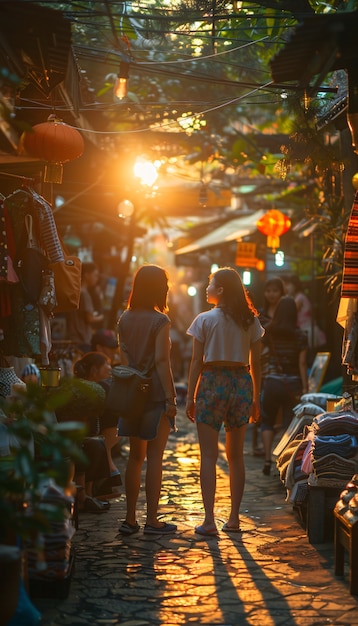 Foto grátis mercado de rua ao pôr-do-sol