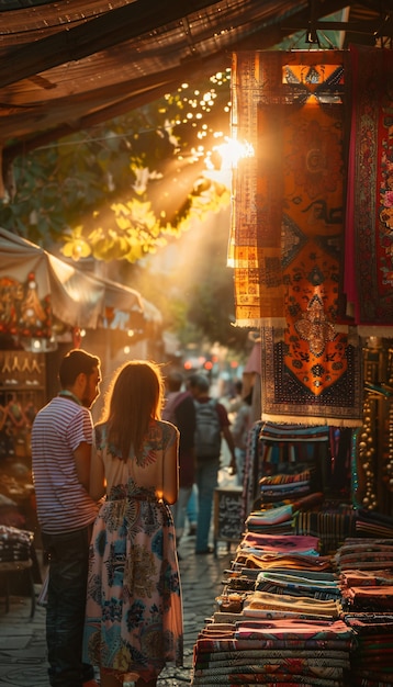 Foto grátis mercado de rua ao pôr-do-sol