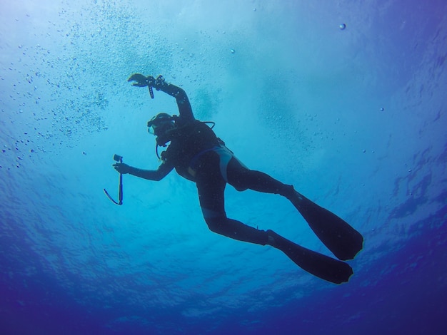 Mergulho submarino selfie shot com vara selfie