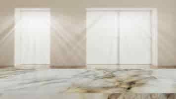 Foto grátis mesa de mármore 3d contra um interior de sala defocussed