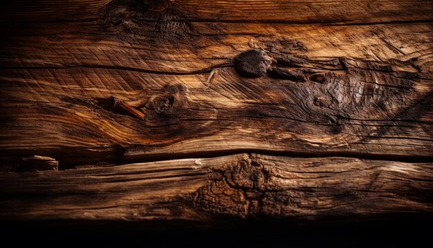 Mesa de tábuas de madeira dura, decoração de grãos de madeira antiga gerada por IA
