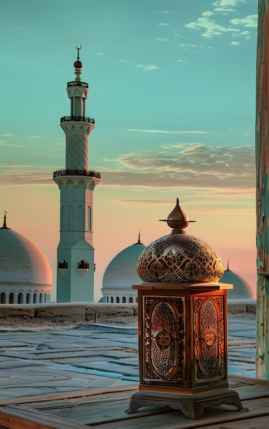 Mesquita majestosa para celebração do ano novo islâmico com arquitetura de fantasia