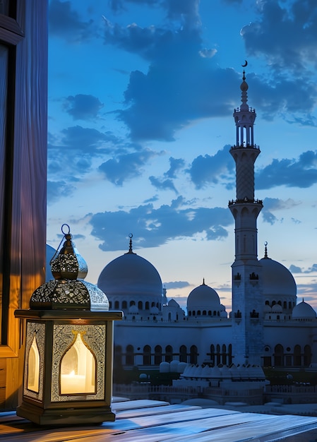 Mesquita majestosa para celebração do ano novo islâmico com arquitetura de fantasia