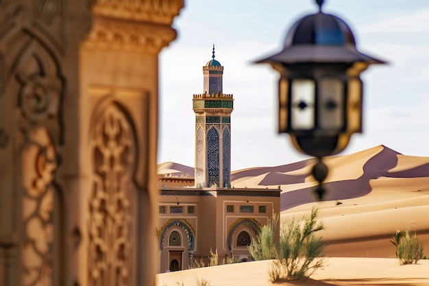 Mesquita majestosa para celebração do ano novo islâmico com arquitetura de fantasia