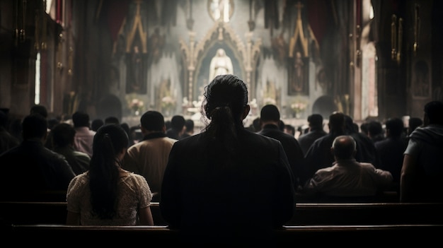 Mexicanos freqüentando a igreja