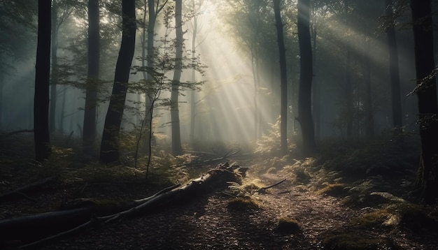 Foto grátis mistério assustador da floresta na ia geradora de névoa de outono