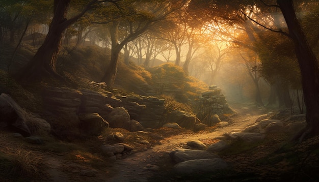 Foto grátis mistério da beleza da floresta na paisagem tranquila de outono gerada por ia