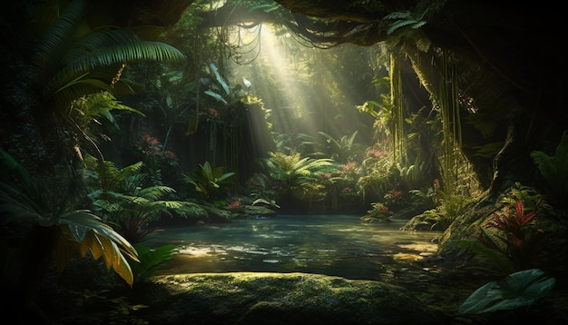 Foto grátis misteriosa aventura subaquática numa floresta tropical gerada por inteligência artificial.