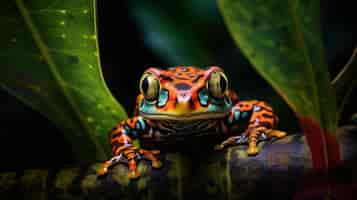 Foto grátis misteriosos e raros anfíbios da selva com padrões vibrantes camuflados entre folhas tropicais