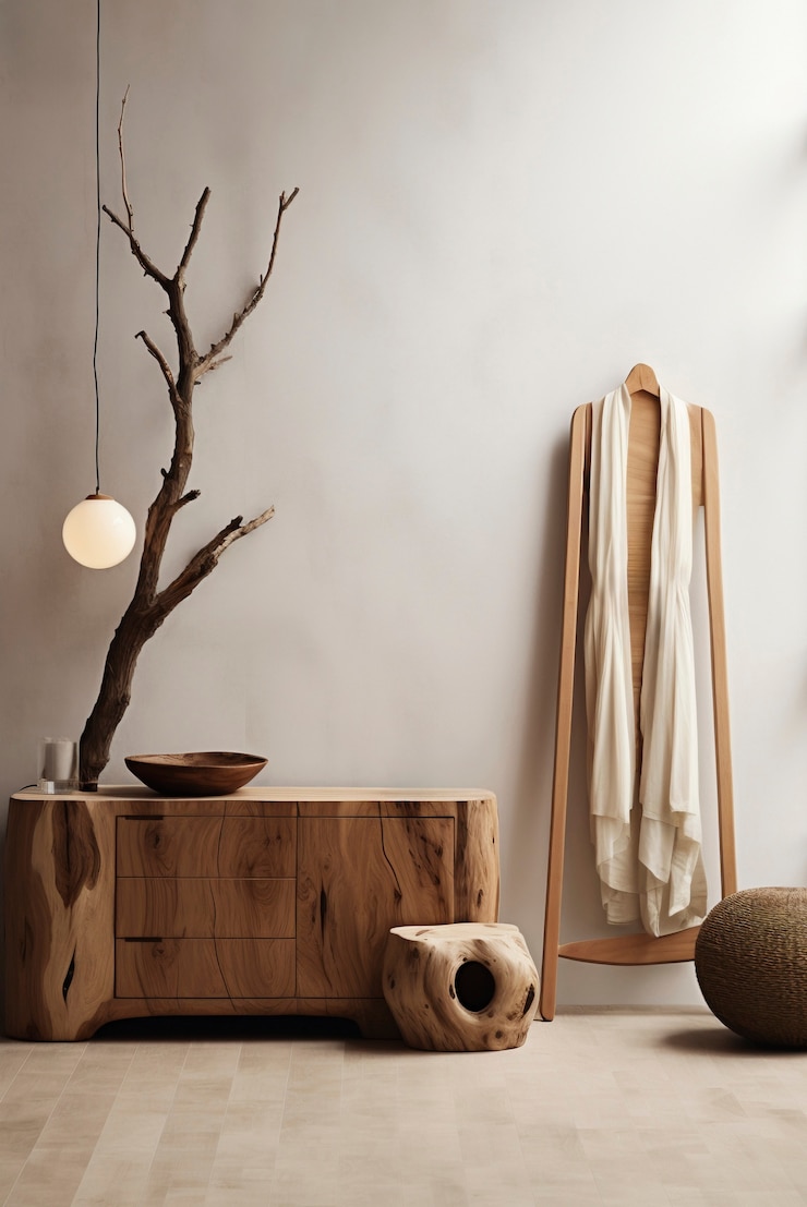 Foto grátis mistura de design de interiores nórdicos mínimos com o estilo wabi-sabi japonês