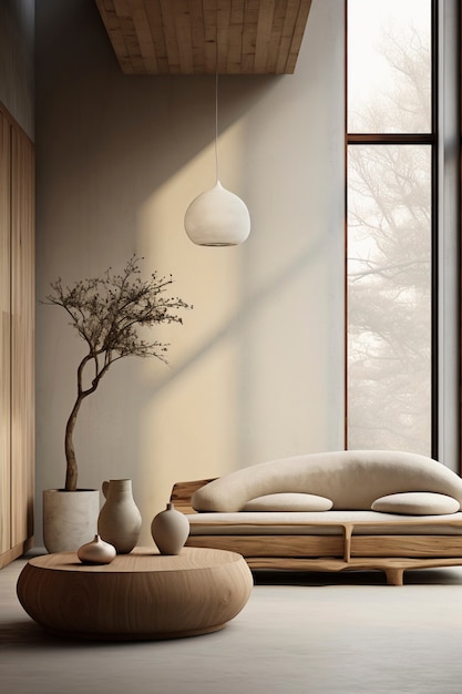 Foto grátis mistura de design de interiores nórdicos mínimos com o estilo wabi-sabi japonês