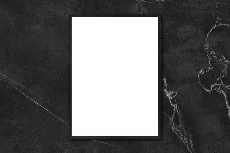 Foto grátis mock up frame de imagem em branco pendurado na parede de mármore preto no quarto